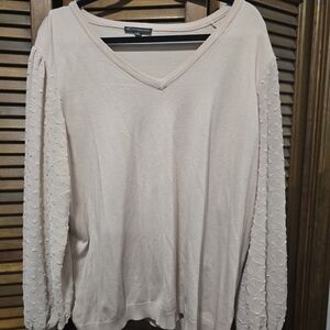 Adrianna Papell Blush V-Neck Sweater with Textured Sleeves